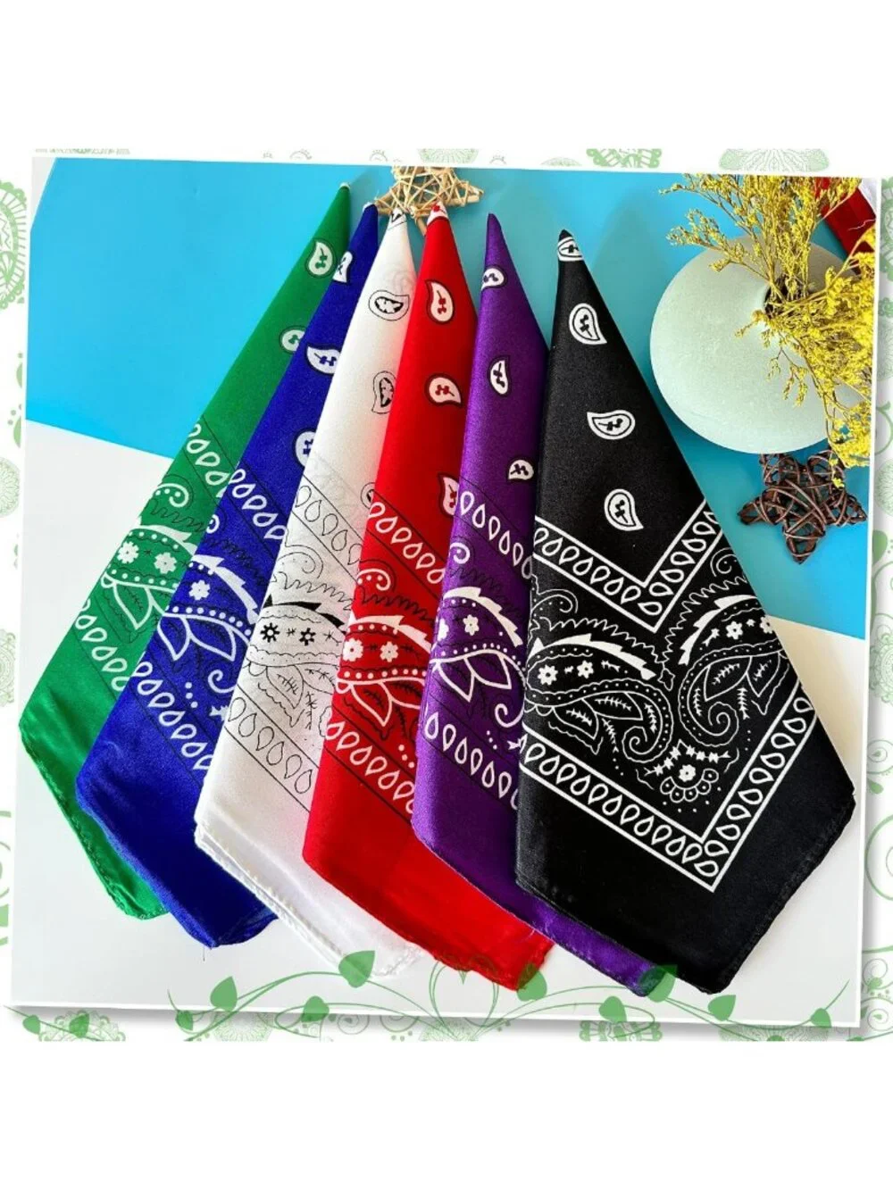 60 Pcs Unisex Paisley Bandanas - Cowboy Scarves, Handkerchiefs & Party Supplies